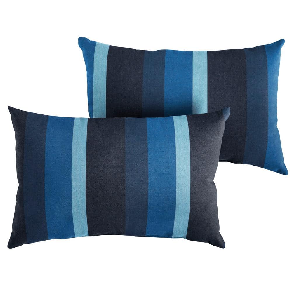 Sunbrella Indigo Blue Stripe Rectangular Outdoor Knife Edge Lumbar Pillows 