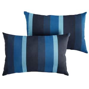 Sunbrella Indigo Blue Stripe Rectangular Outdoor Knife Edge Lumbar Pillows (2-Pack)