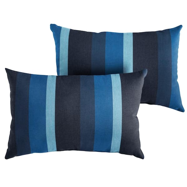 SORRA HOME Sunbrella Indigo Blue Stripe Rectangular Outdoor Knife Edge Lumbar Pillows 2 Pack HD688611SP The Home Depot