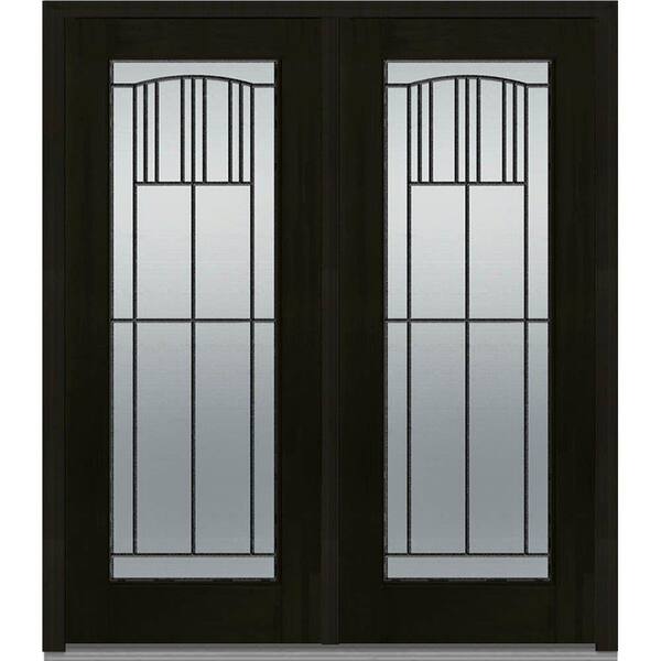 MMI Door 72 in. x 80 in. Madison Right-Hand Inswing Full Lite Decorative Glass Stained Fiberglass Mahogany Prehung Front Door