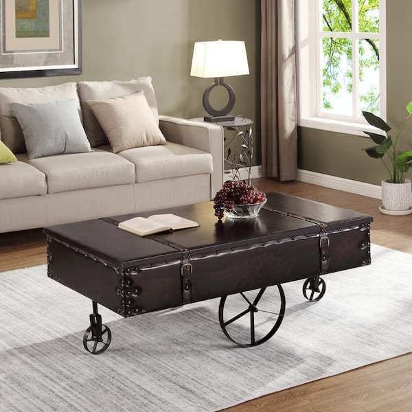 FirsTime & Co. 48 in. Antique Black Large Rectangle Wood Coffee Table with Casters