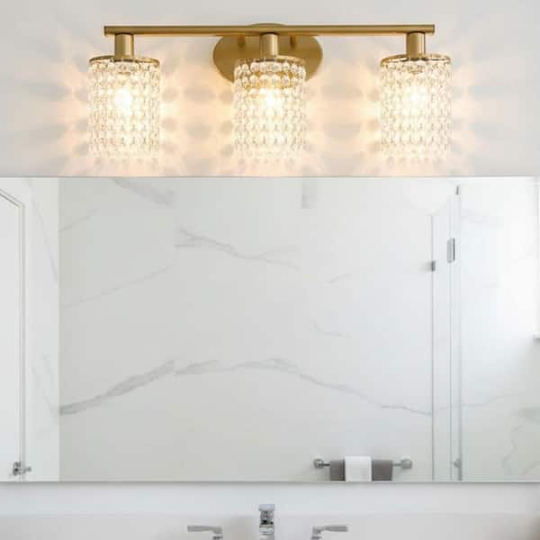 20.87 in. 3-Light Gold Vanity Wall Lamp with Crystal Shade