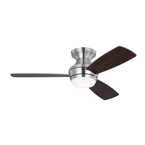 Generation Lighting Ikon 44 in. Integrated LED Indoor Brushed Steel Ceiling Fan with Silver/American Walnut Reversible Blades and Remote