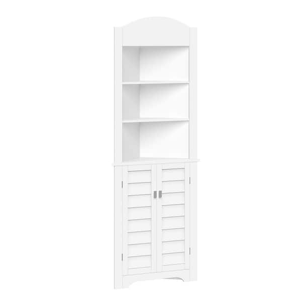 Brookfield 24.81 in. W x 17.56 in. D x 68.25 in. H White Tall Corner Bathroom Cabinet Storage Organizer