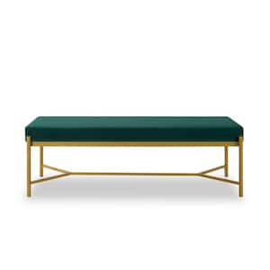Green Metal Bench with Velvet Upholstered 17.72 in. H X 55.12 in. W X 18.9 in. D