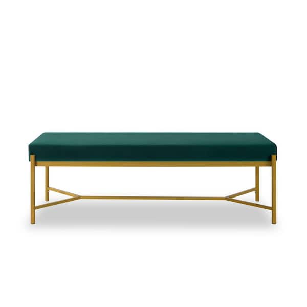 Tidoin Green Metal Bench with Velvet Upholstered 17.72 in. H X 55.12 in. W X 18.9 in. D
