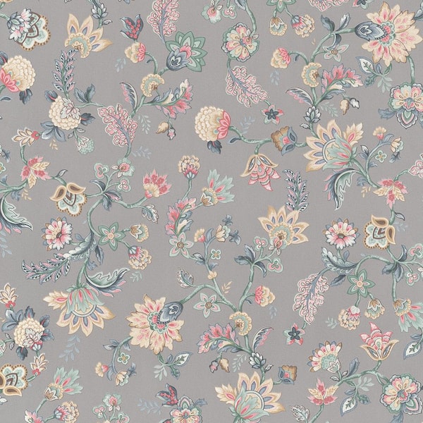 Walls Republic Vintage Paisley Blossoms Grey Paper Strippable Roll (Covers 57 sq. ft.)
