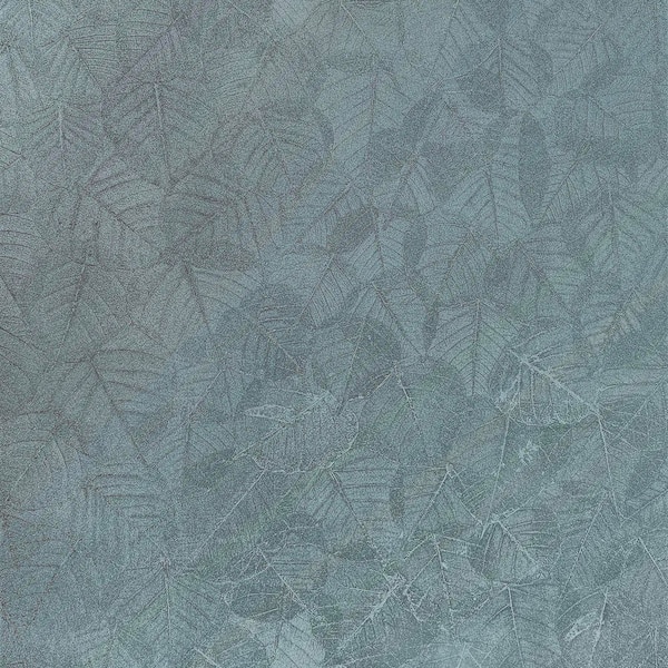 Luminous Leaf Collage Turquoise on Foil with Ultra Fine Emboss Wallpaper