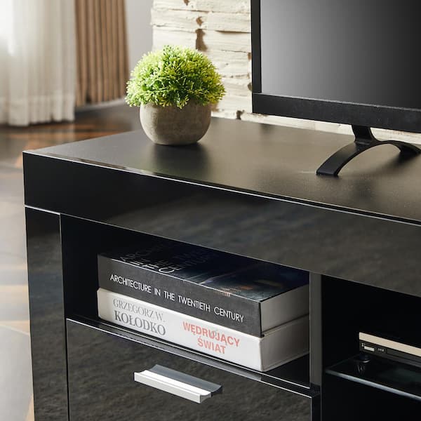 Elegant 1600mm Gloss Black Modern Multi-Colour LED TV Unit