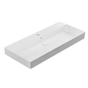 Energy Ceramic Wall Mount/Vessel Bathroom Sink in White with Single Faucet Hole