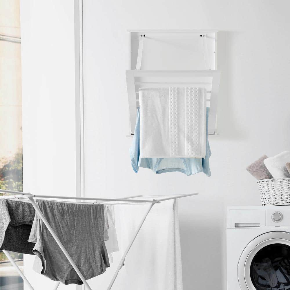 White Folding Wall Mounted Drying Rack with Six Slots
