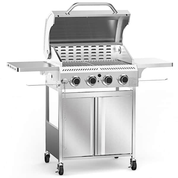 4-Burner Stainless Steel Portable Propane Gas Grill in Silver