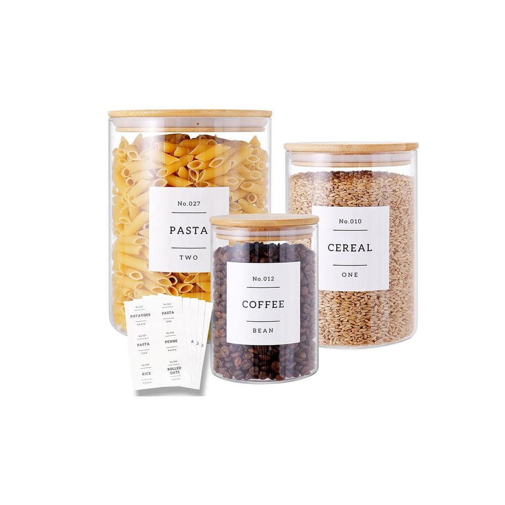 Glass Canisters 3-Piece Clear Storage Jar Set with Airtight Bamboo Lids 42 Preprinted Pantry Labels Large Capacity price history on PriceWatchPro