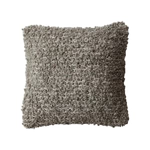 Brown Polyester 20 in. x 20 in. Woven Cotton Blend Boucle Throw Pillow