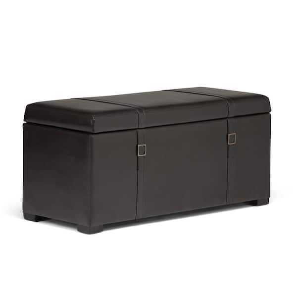 Simpli Home Dorchester 5-Piece Storage Ottoman in Tanners Brown Faux Leather