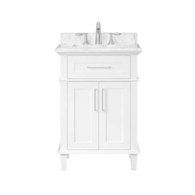 Sonoma 24 in. W x 20 in. D x 34 in. H Bath Vanity in White with White Carrara Marble Top