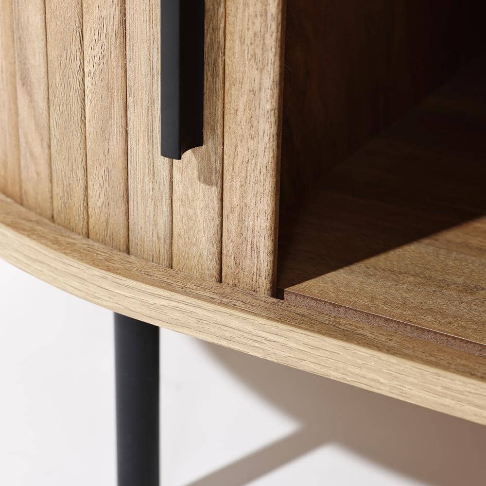 Mid-Century Modern Oval Oak Coffee Table with Storage