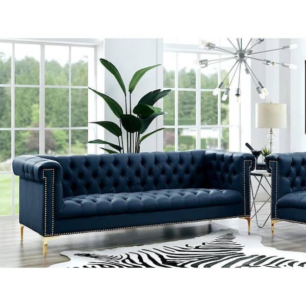 Inspired Home Ramona Sofa On Tufted Y Legs, Nailhead Leather Couch