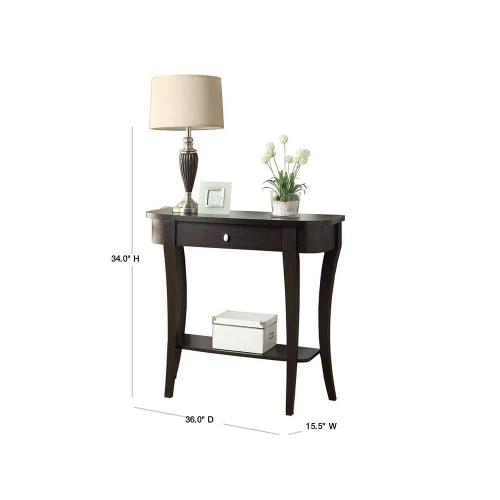 Espresso Wood Console Table with Storage and Shelf