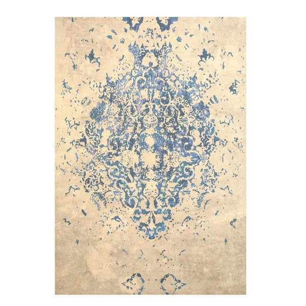Blue Machine-Made Polyester Traditional Distressed Bohemian Moderno Medallion Rug, 5 ft. x 8 ft.