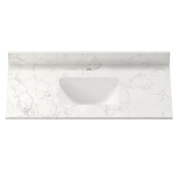 Boyel Living 43 in. W x 22 in. D Engineered Stone Composite White Rectangular Single Sink Bathroom Vanity Top in Carrara Jade-1 Hole