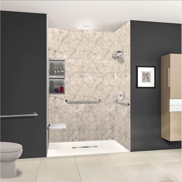 Transolid Trimslate 59.1 in. L x 31.5 in. W Alcove Customizable Shower Pan Base with Center Drain in Cameo