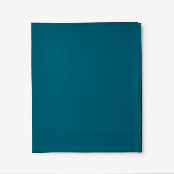 The Company Store Company Cotton Percale Teal Solid 300-Thread Count California King Deep Pocket Flat Sheet
