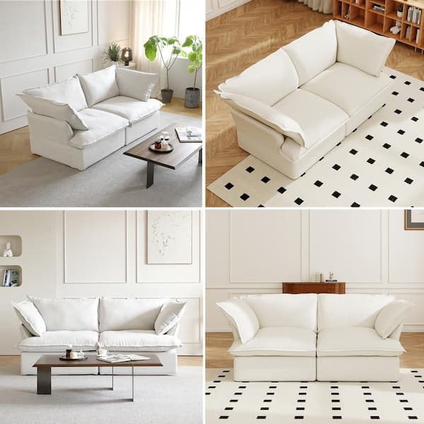 Lawson Cloud 83 in. Flared Arm Linen Convertible Modular Sofa with Detachable Covers in. White for Living Room Apartment