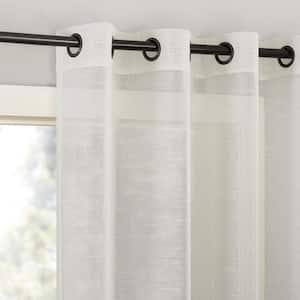 Vail Slub Textured Ivory Linen Polyester Blend 52 in. W x 63 in. L Grommet Light Filtering Curtain (Single Panel)