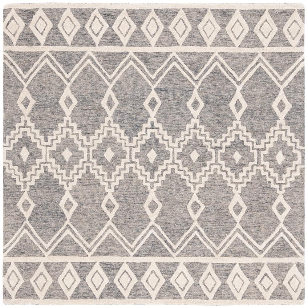 Ivory Elegance Abstract Wool 6' Square Tufted Rug