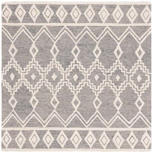 Abstract Gray/Ivory 6 ft. x 6 ft. Chevron Tribal Square Area Rug