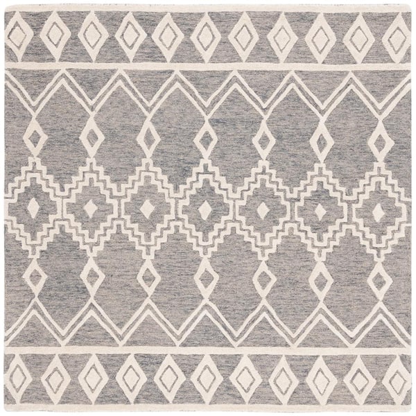 SAFAVIEH Abstract Gray/Ivory 6 ft. x 6 ft. Chevron Tribal Square Area Rug