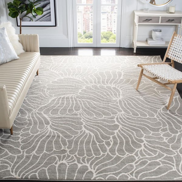 Pyramid 8 ft. x 10 ft. Gray/Ivory Oversized Floral Wavy Area Rug
