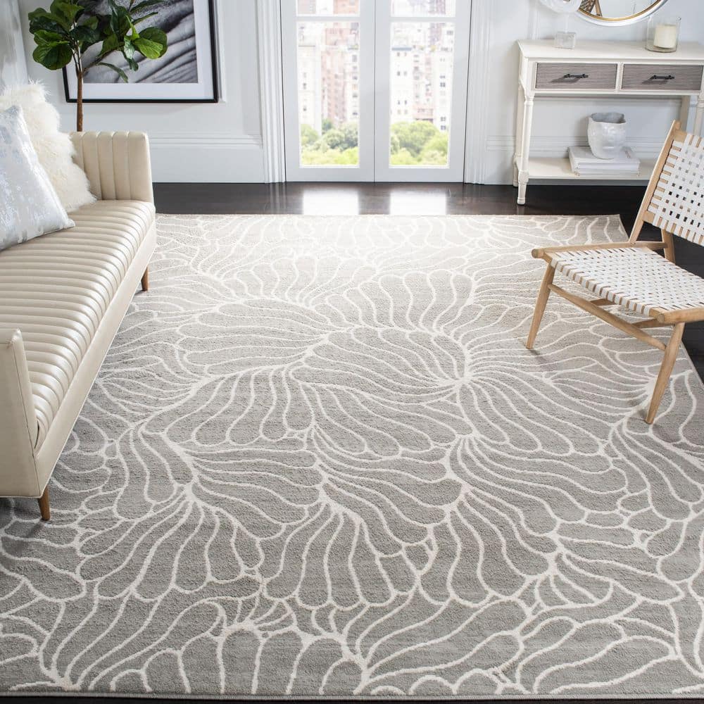 Wavy Long Rug SAFAVIEH Pyramid 9 ft. x 12 ft. Gray/Ivory Oversized Floral Wavy Area ...