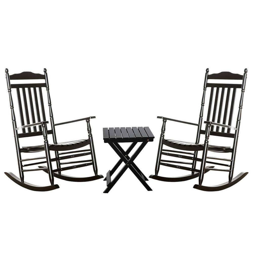 Small Cottage Rocker BplusZ Black Wood Outdoor Rocking Chair, Traditional Porch Patio Rocker ...