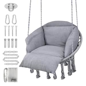 Grey Hanging Chair Hammock Hanging Swinging Chair with Oversized Cushion and Mounting Hardware Handwoven Swing Chair