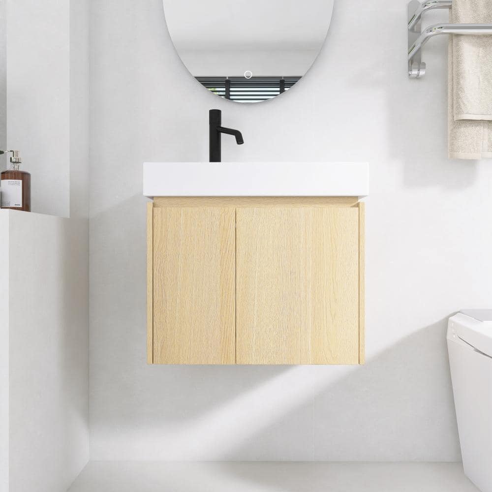 24 in. Single Floating Light Oak Bath Vanity with White Ceramic Top Unassembled price history on PriceWatchPro