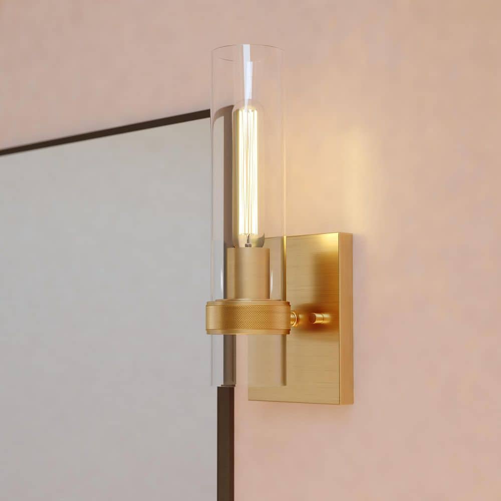 Bari 1-Light Satin Brass Contemporary Wall Sconce with Clear Cylinder Glass price history on PriceWatchPro