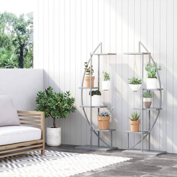 SEEUTEK 44 in. W x 13.8 in. D x 66.7 in. H Indoor/Outdoor Black Metal  6-Tier Tall Half Moon Shaped Plant Stand with Hanging Loop BZ-1308 - The  Home Depot