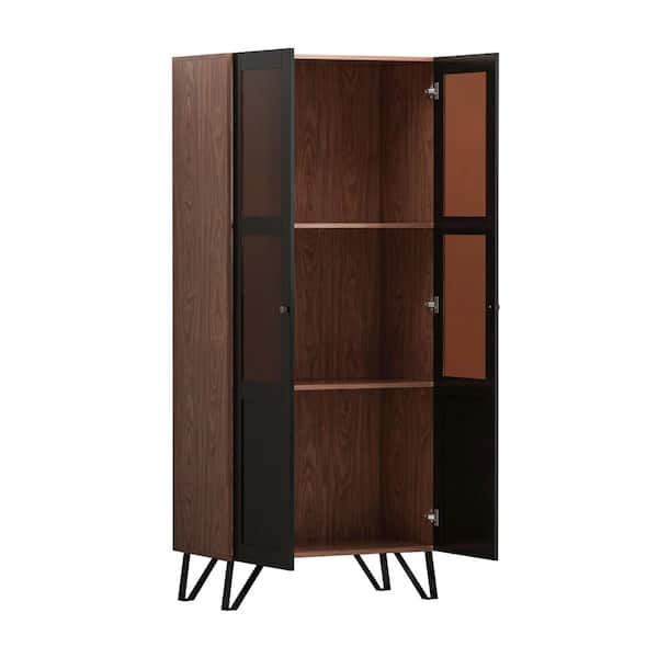 Brown Wood 2 Glass Door Accent Cabinet, Enclosed Bookcase With Glass Doors Philippines