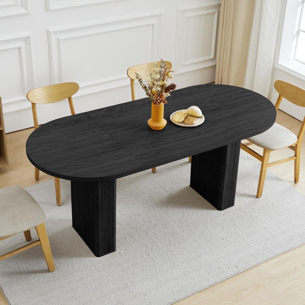 ATHMILE Black Oval Wood 70.86 in. Pedestal Dining Table Seats 4-6 BLK ...