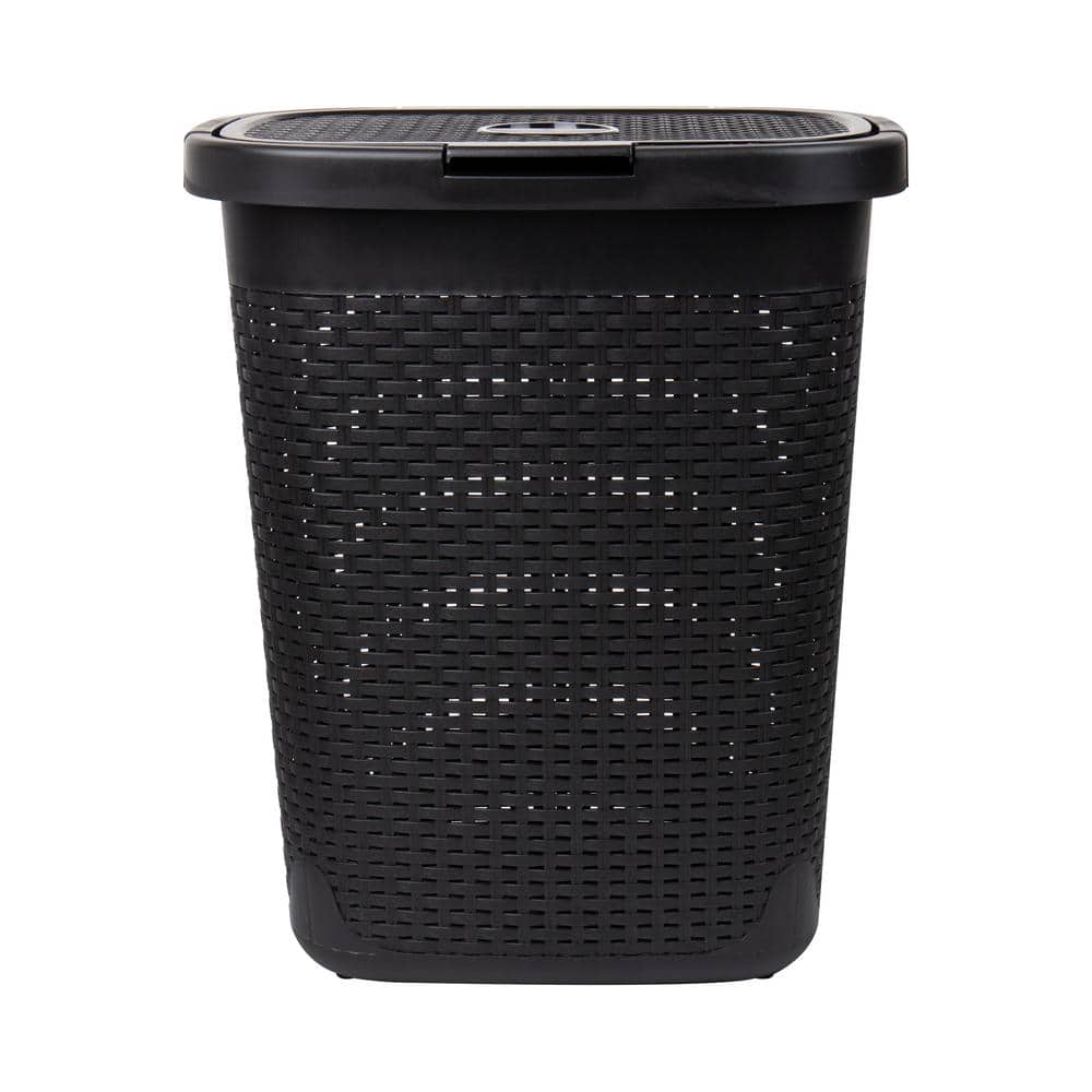 Black Wicker Design Upright Hamper with Lid