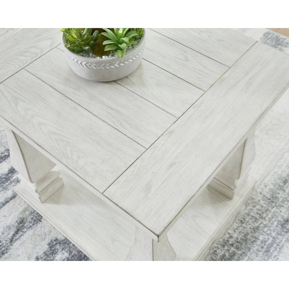 Antique White Rectangular Traditional Wood End Table