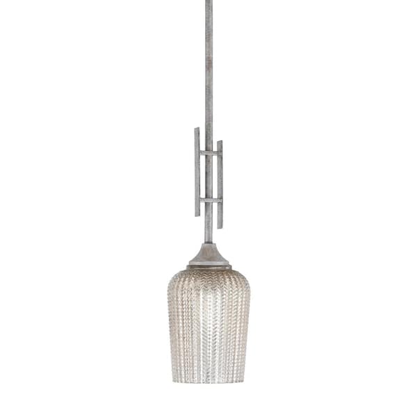 Unbranded Ontario 60-Watt, 1-Light Aged Silver Stem Hung Mini Pendant Light with Silver Textured Glass Shade and No Bulb Included