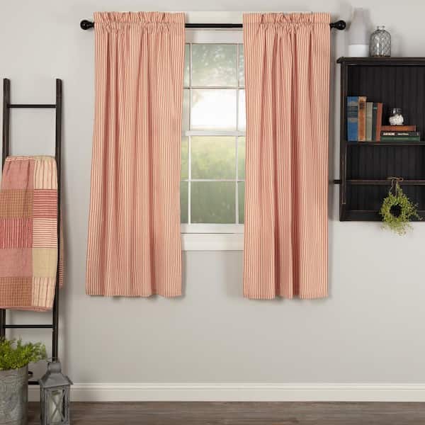 VHC BRANDS Sawyer Mill Red 36 in W x 63 in L Ticking Stripe Light Filtering Rod Pocket Window Panel Red Tan Pair