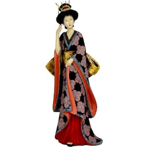 14 in. Geisha with Ivory Flower Sash Decorative Statue