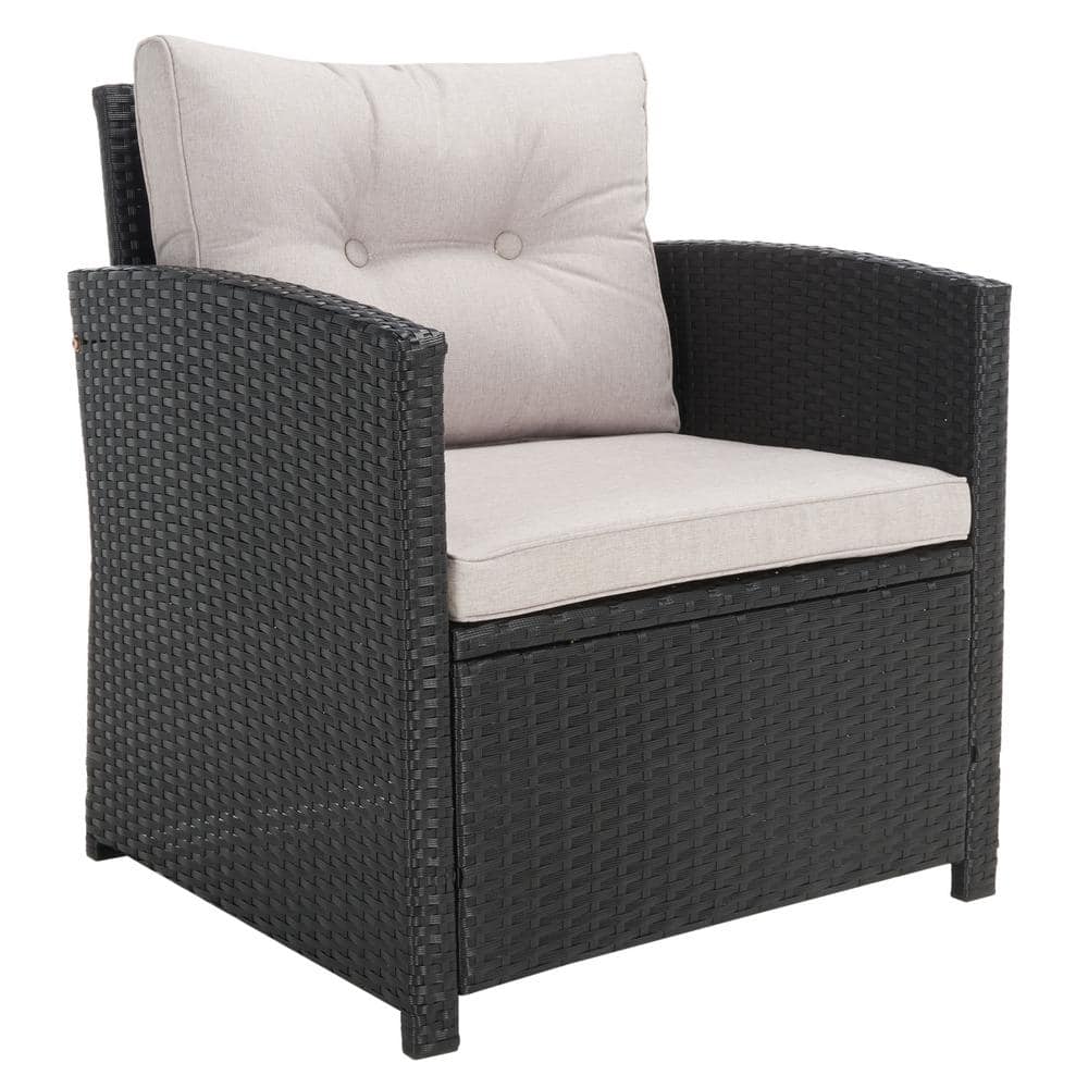 Vellor Black and Light Grey Wicker 4-Piece Patio Conversation Set