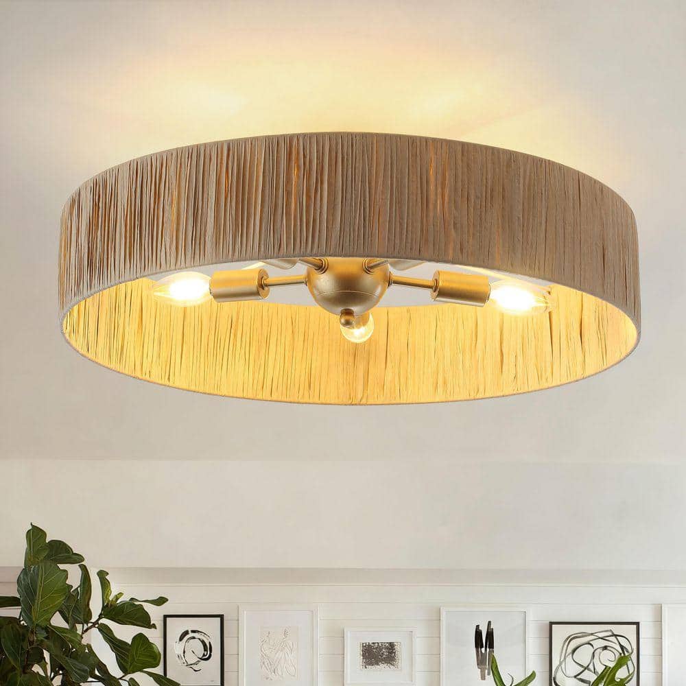 PAKOKULA 21.65 in. 5-Light Gold Drum Semi Flush Mount Ceiling