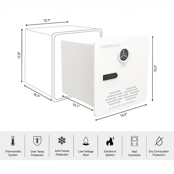 Plus-10, 65000 BTU 2.64 GPM RV Propane Tankless Water Heater with Door, 2-Years Warranty