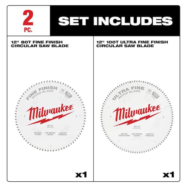 12 in. x 80-Tooth Carbide Circular Saw Blade and 12 in. x 100-Tooth Ultra Fine Circular Saw Blade (2-Piece)